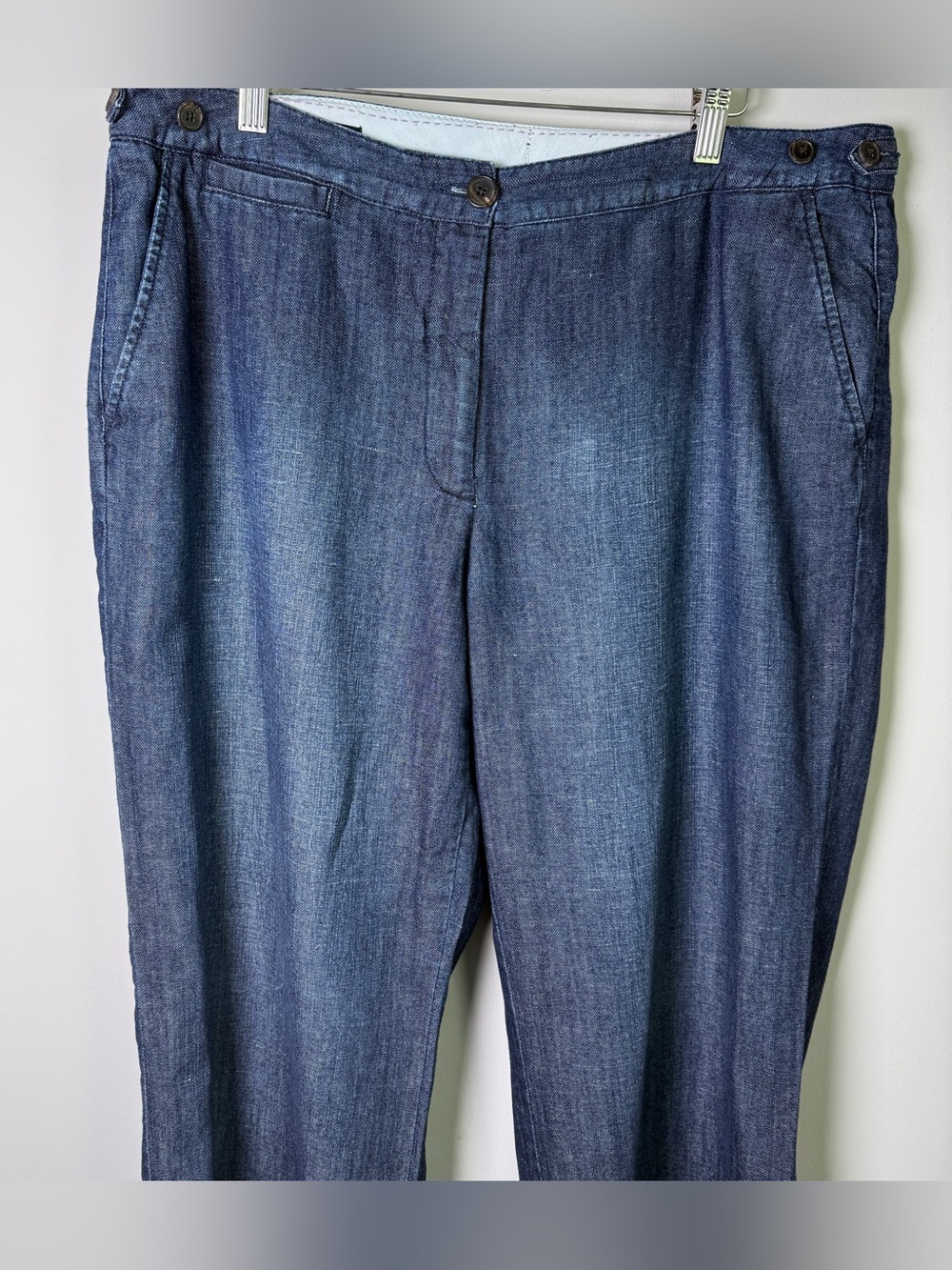 Lands End Cotton Linen Trousers Navy Denim Look Old Money Quiet Luxury 16 - Picture 1 of 12